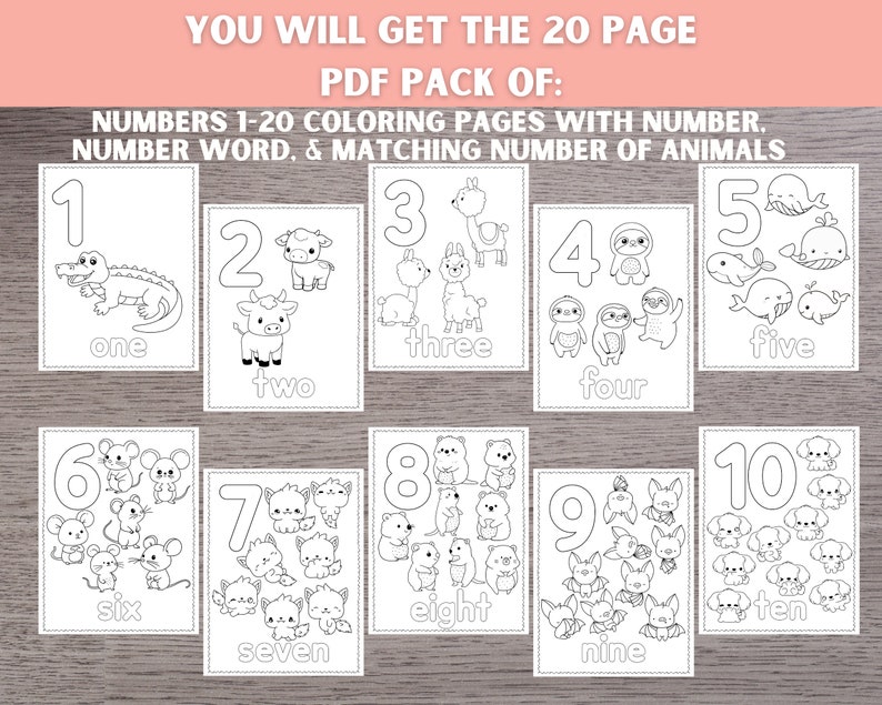 20 Printable Numbers Coloring Pages, Coloring Pages for Kids, Preschool Coloring Pages, Homeschool Printable, Coloring Page image 2