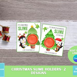 Porta-Slime de Natal para impressão, Etiqueta de presente de Slime de Natal para crianças, Lembrancinha de festa de fim de ano em sala de aula, Lembrancinha de Slime editável