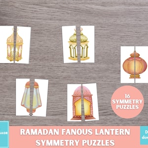 Puzzle di simmetria del Ramadan, attività di abbinamento per la celebrazione del Ramadan, attività culturale per bambini, attività di completamento visivo per bambini