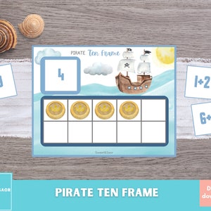 Pirate Ten Frame, Numbers 1-10 Count and Match, Preschool Counting Printable, Homeschool Math Activity, Adding to Ten