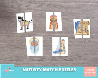 Nativity Matching Puzzles, Preschool Printable, Homeschool Resource, Montessori Material, Kids Symmetry Activity