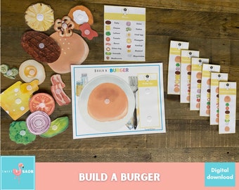 Build A Burger, Pretend Play, Preschool Printable, Kindergarten Printable, Preschool Activity, Dramatic Play, Role Play Set Kids, Preschool