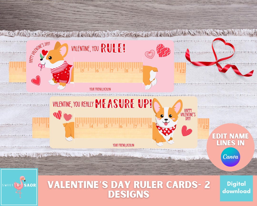 Dog Valentine Ruler Cards: Editable Kids Valentine Exchange (digital ...
