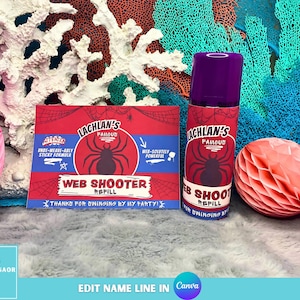 Web Shooter Label, Printable Silly String Labels, Superhero Party Favors, Personalized Spidey Party Favors, Spider Web Silly String Tags