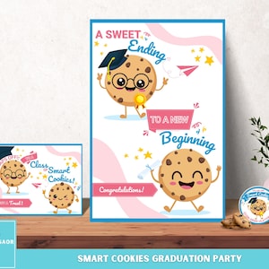 Fête de remise des diplômes de cookies intelligents imprimable, une étiquette de faveur de cookie intelligent, signe de félicitations, décoration de remise des diplômes préscolaire et maternelle