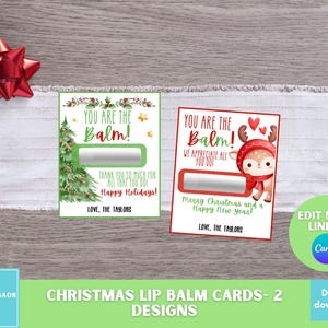 印刷可能なクリスマス リップ バーム タグ、クリスマス リップ バーム ホルダー、教室の先生へのホリデー リップ クリーム ギフト