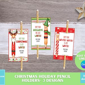 Druckbarer Weihnachtsstifthalter, Feiertagsbleistiftanhänger, Geschenkaufkleber der Klasse, bearbeitbarer Klassenzimmergeschenk, Nicht-Süßigkeitsgeschenk für Studenten