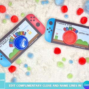 ゲーム誕生日パーティーの記念品、印刷可能なゲーマープレイドーギフトカード、パーソナライズされたビデオゲームパーティーの記念品ホルダー、キャンディ以外のパーティーバッグフィラー