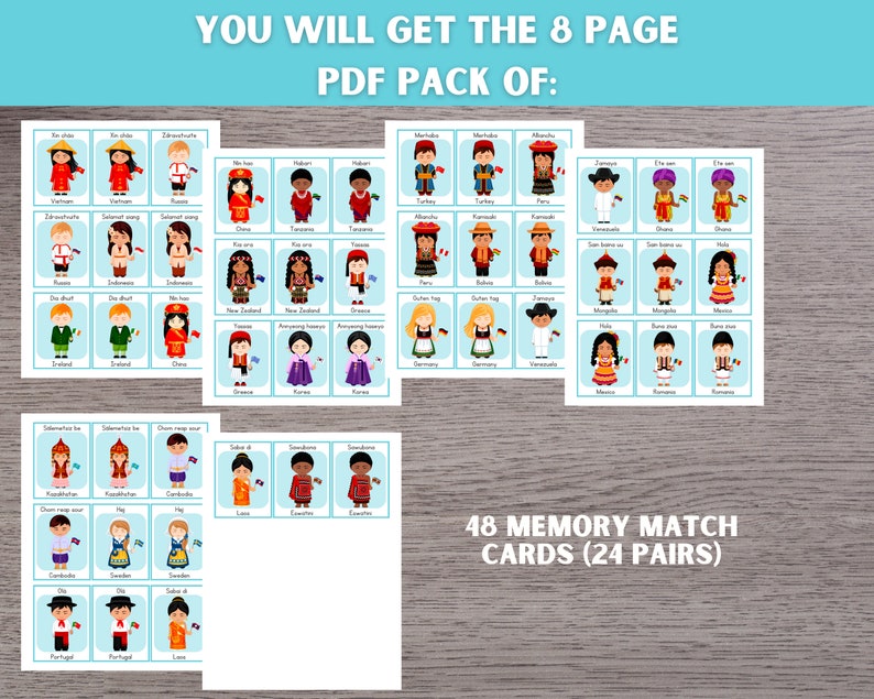 Multicultural Hello Memory Game: Language Matching Activity (digital ...
