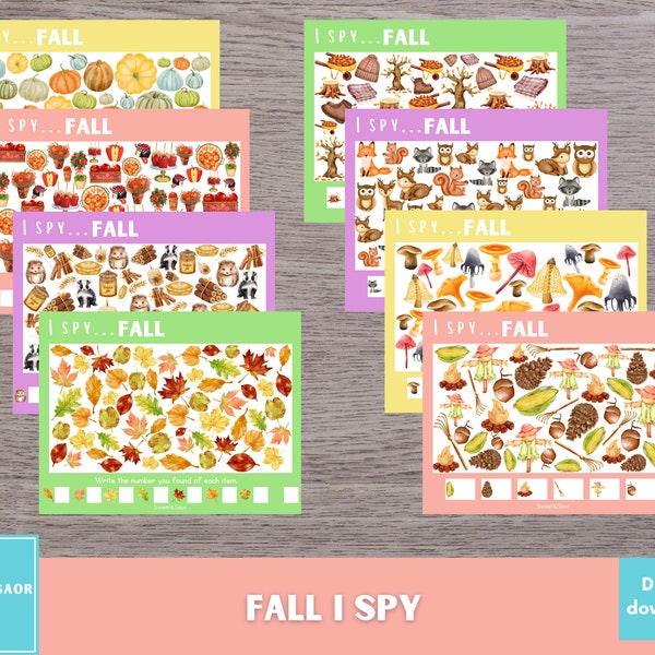 Fall I Spy, Preschool Printable, Preschool Game, Autumn Printable Activities, Homeschool Printable, Montessori Printable