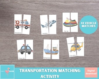 Transportation Matching Game: Vehicle Symmetry Cards (Digital Download)