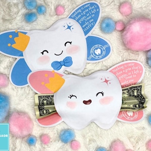 Carta imprimible para el Hada de los Dientes, porta billetes para el Hada de los Dientes, nota para el diente perdido para niños, carta de visita del Hada de los Dientes para niños