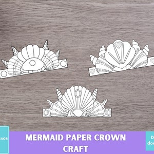 Corona di carta da sirena, cappello di carta da colorare, costume da stampare per bambini, fasce da colorare per bambini