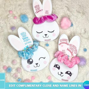 Afdrukbare houder voor scrunchie voor Pasen, haarelastiekje cadeau voor kinderen, scrunchie paascadeau, cadeau zonder snoep voor klas gunst