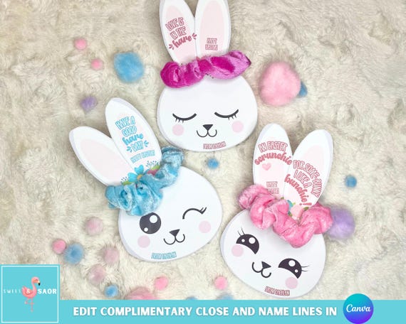 Printable Easter Bunny Scrunchie Holder: Classroom Party Favor (PDF Download)
