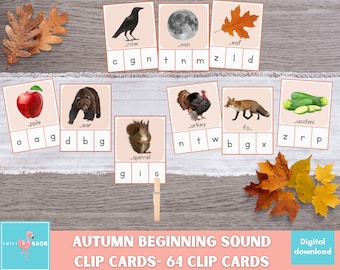 Autumn Beginning Sound Clip Cards: Preschool Phonics (PDF Download)
