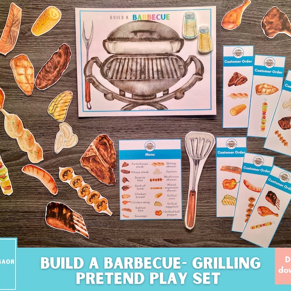 Pretend Play Grilling Printable, Barbecue Pretend Play, Grill Dramatic Play Set, Dramatic Play Center, Pretend Play Grill, Pretend BBQ Set