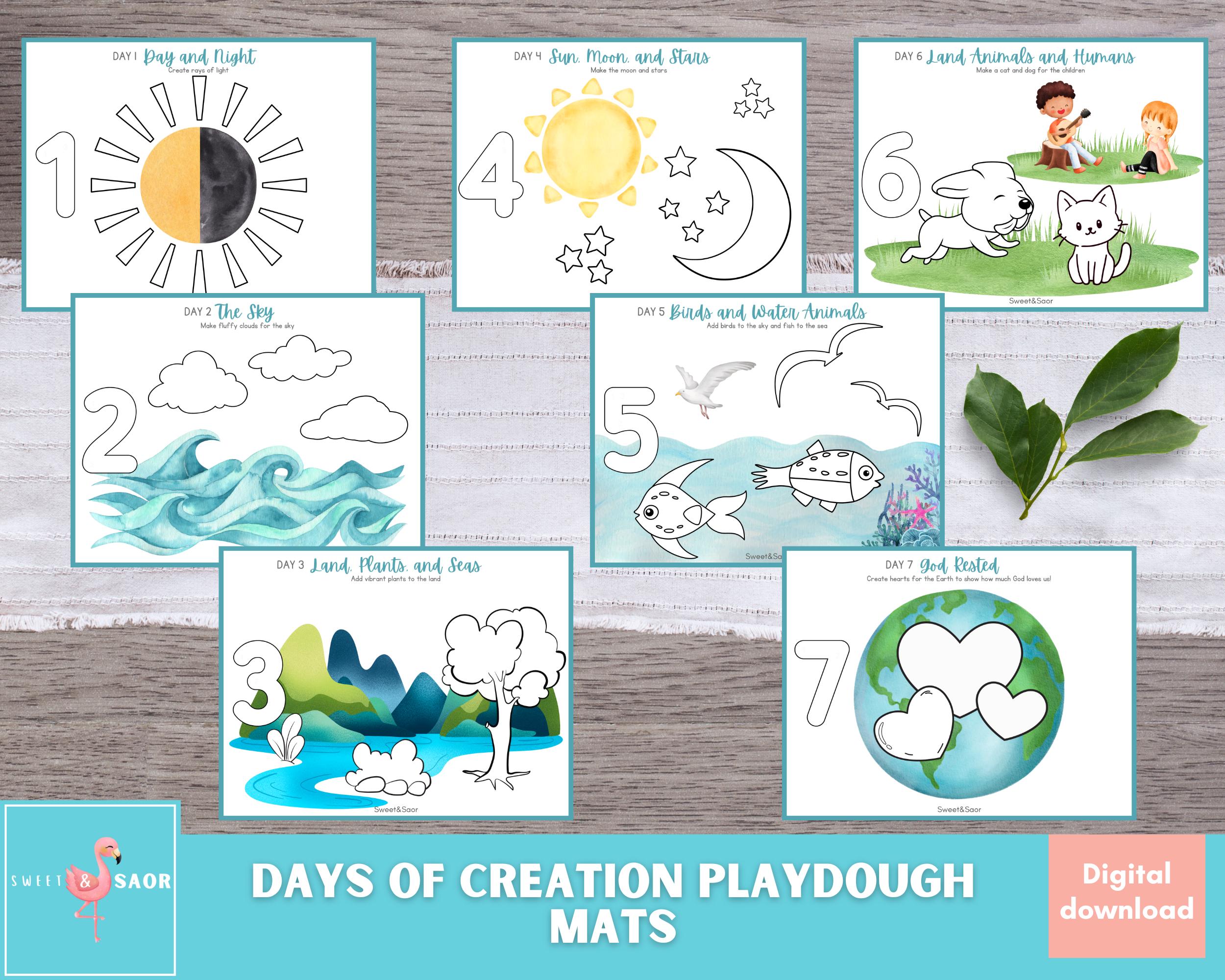 Days of Creation Play Dough Mats, Bible Story Playdough Mats, Printable Sunday School Activity, Play-Doh Digital Download for Kids