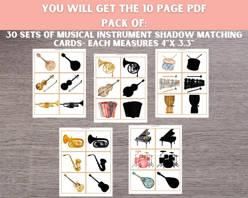 Musical Instruments Shadow Matching Cards, Preschool Music Printable ...