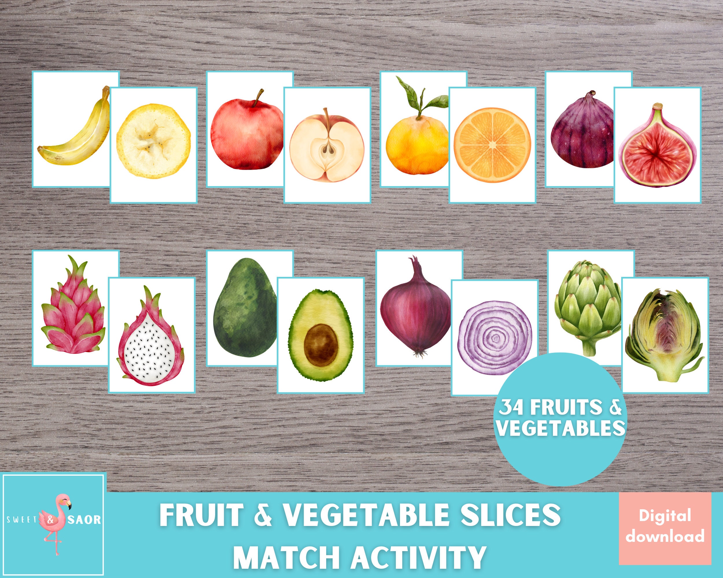 Fruit & Vegetable Slices Matching Game: Preschool Printable Activity ...