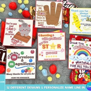 Etiquetas de agradecimento para presente com Candy Grams para impressão, etiquetas de agradecimento para presente com doces para professores, etiquetas de guloseimas para enfermeiros e funcionários