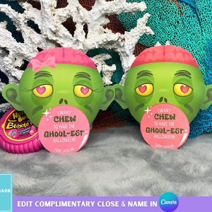 Printable Halloween Bubble Gum Tag, Zombie Chewing Gum Halloween Gift, Classroom Halloween Treat, Kids Halloween Party Favor