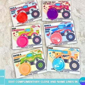 Cartão-presente de massinha de modelar para o Dia dos Namorados, cartões de dia dos namorados Monster Truck para impressão, Dia dos namorados para a sala de aula, Dia dos namorados para meninos