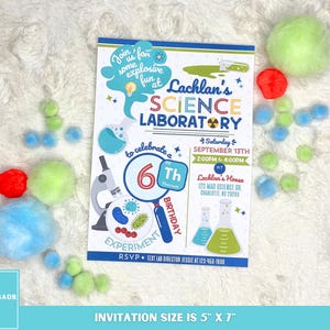 科学誕生日パーティー招待状印刷可能、カスタムマッドサイエンス誕生日招待状、子供科学者パーティーデコレーション、ラボ実験パーティー招待状
