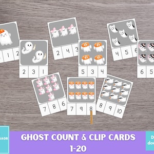 Karty do liczenia i spinania na Halloween, wydruki dla przedszkolaków, wydruki matematyczne na Halloween, matematyka dla przedszkolaków, zasoby do edukacji domowej, wydruki Montessori