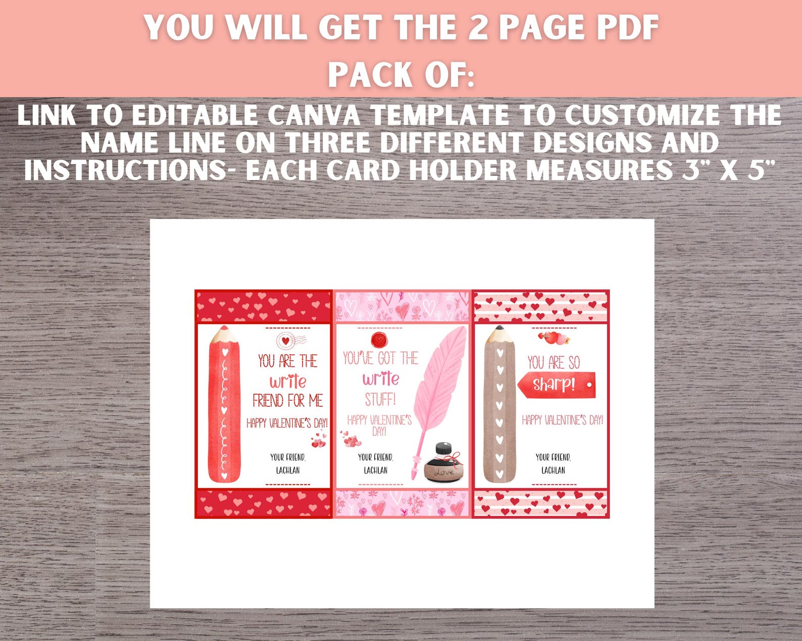 Printable Valentine Pencil Holder Cards: Editable Classroom Gift Tags ...