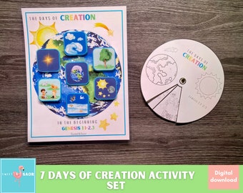 7 Days of Creation Coloring Wheel, 7 Days of Creation Printable, Sunday School Printable, Creation Story Activities