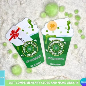 Porte-cartes café Saint-Patrick, porte-cartes cadeau imprimable, cadeau enseignant de la Saint-Patrick, cadeau personnel, cadeau employé, Saint-Patrick imprimable