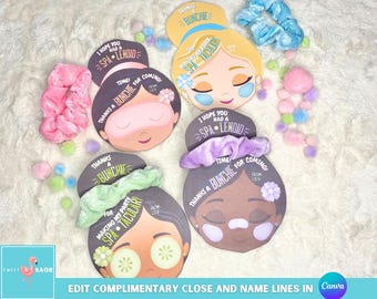 Scunchie Holder Spa Party Favor, Printable Pamper Party Thank You Gift, Girls Birthday Hair Tie Favor, Slumber Party Treat Bag Filler