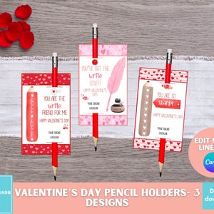 Druckbarer Valentinstag Bleistifthalter, Kinder Klassenzimmer Valentinstag Tags, einfach Geschenkaufkleber schreiben, bearbeitbare Lehrer Valentinstag Karten
