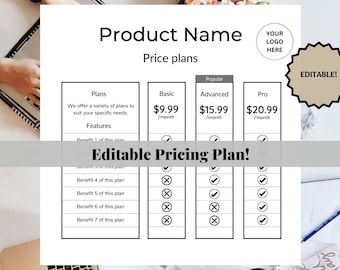Tiered Pricing Template, Price tiers template, Business subscription plans, Feature based pricing, Customizable pricing plan, Edit in Canva