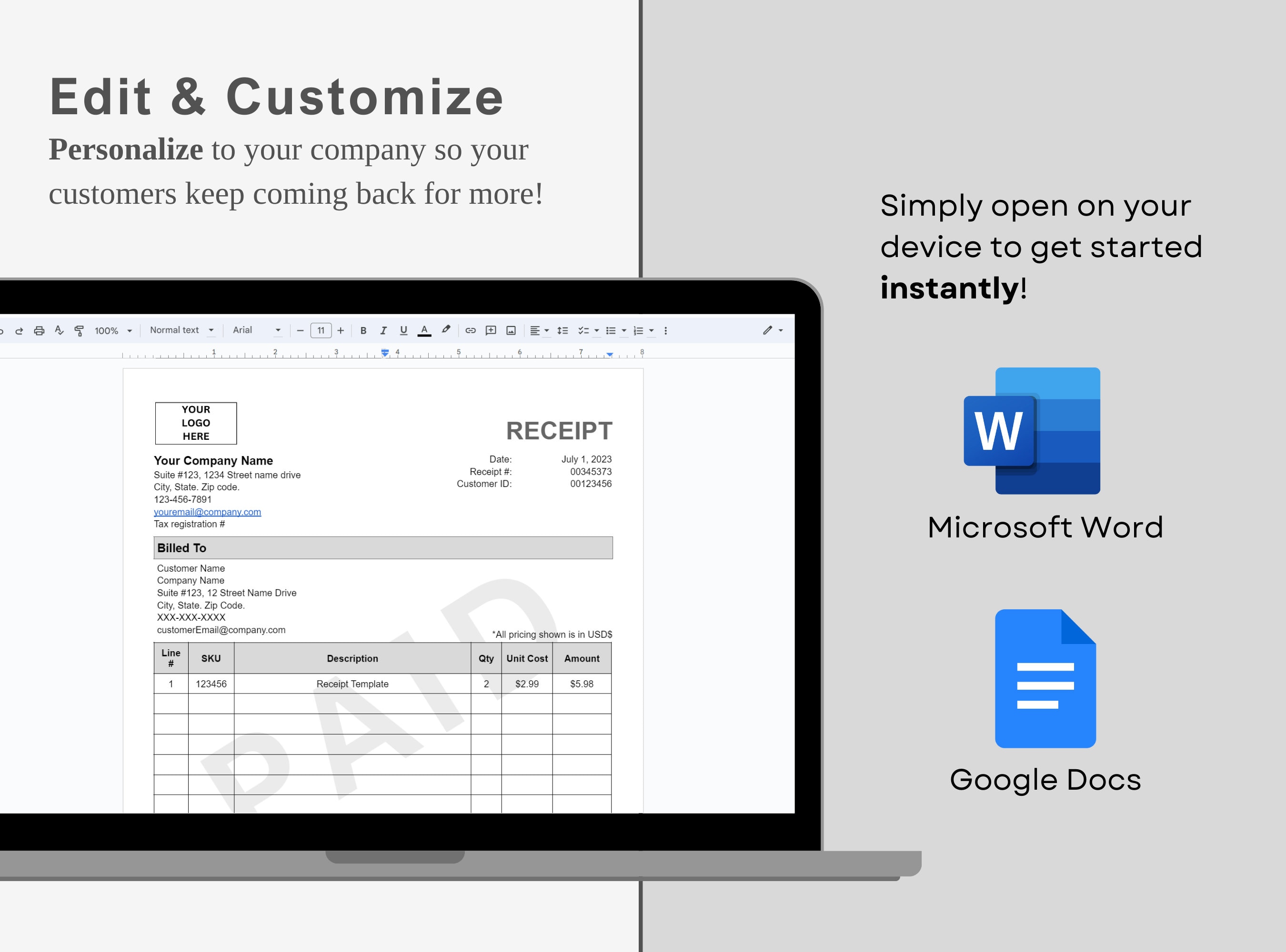 Receipt Template Word Google Docs Receipt Printable Receipt Receipt Template Word Google Docs Receipt Printable Receipt