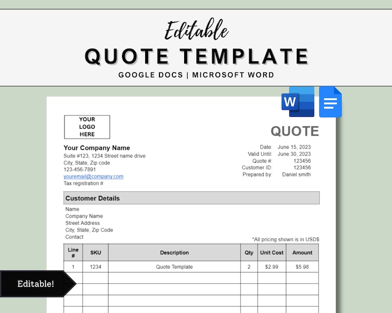 Editable Business Quotation Template. Google Docs Quotation. MS Word Editable Business Quotation Template. Google Docs Quotation. MS Word