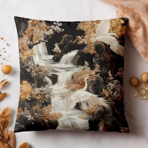 Herron Japanese Landscape Cushion Cover - Asian Pillow Cover - Faux Suede Square Pillow Case - 14x14 16x16 18x18 20x20