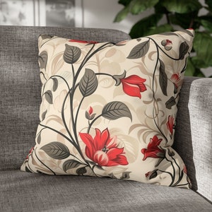 Shabby Chic Red Flowers Cushion Cover | Faux Suede Square Decorative Cushion Cover | Sizes 14x14&quot; 16x16&quot; 18x18&quot; 20x20&quot;