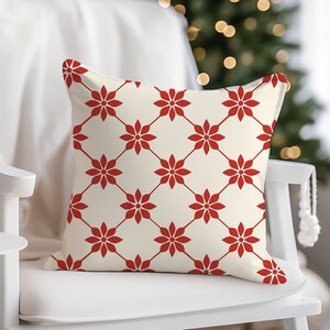 White and Red Cushion Cover - Abstract Flower Design - Decorative Sofa Cushion Cover - Faux Suede Square Pillow Case - 14x14 16x16 18x18
