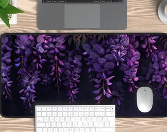 Purple Wisteria Flowers Desk Mat & Mousepad | Home Office Design | Aesthetic Desk Decor | Sizes 12× 18, 12× 22, 31× 15.5 Inches