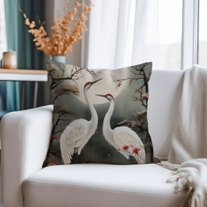 Cranes Pillow Case - Faux Suede Square Pillow Cover - Throw Pillow Case