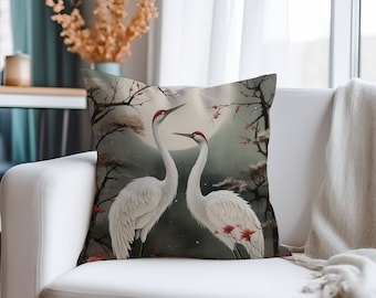 Cranes Pillow Case - Faux Suede Square Pillow Cover - Throw Pillow Case