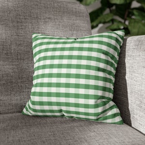 Forest Green Gingham Pillow Case - Faux Suede Square Pillow Case - 14x14 16x16 18x18 20x20