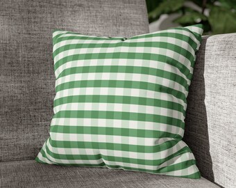 Forest Green Gingham Pillow Case - Faux Suede Square Pillow Case - 14x14 16x16 18x18 20x20