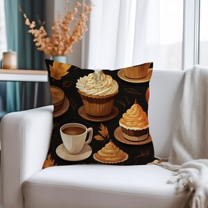 Pumpkin Cupcake and Spice Latte Pillow Cover - Farmhouse Rustic Decor - Halloween Pumpkin Pillow Case