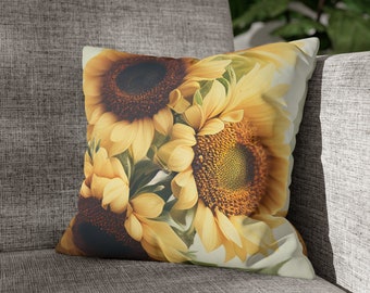 Sunflowers Pillow Case - Faux Suede Square Pillow Case - 14x14 16x16 18x18 20x20