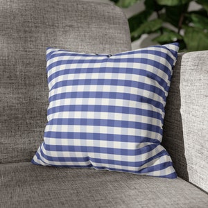 Blue Gingham Pillow Case - Faux Suede Square Pillow Case - 14x14 16x16 18x18 20x20