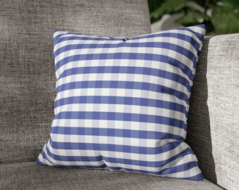 Blue Gingham Pillow Case - Faux Suede Square Pillow Case - 14x14 16x16 18x18 20x20