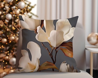 Magnolias blancas en flor funda de almohada cuadrada - funda de almohada de ante sintético